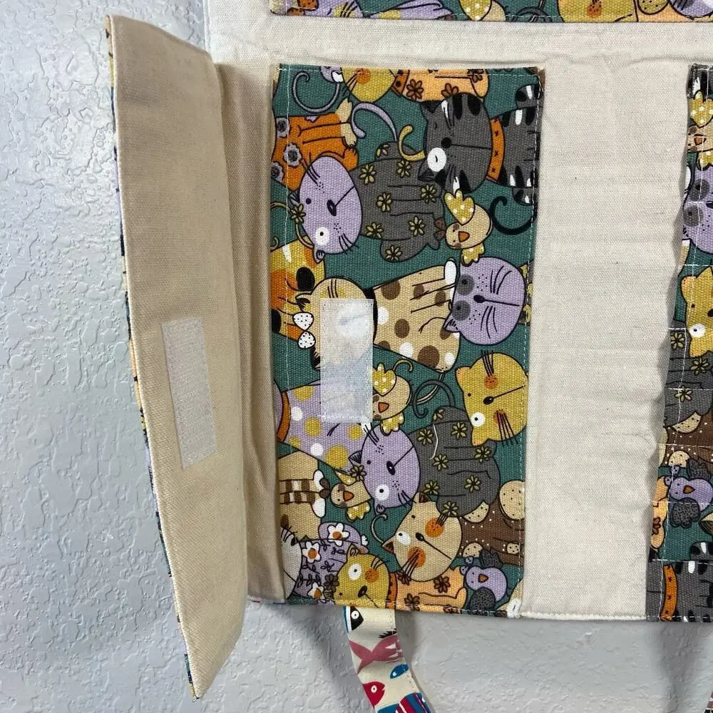 HANDMADE Notebook Tablet Bible Stationary Case Fish & Cats Textile Design